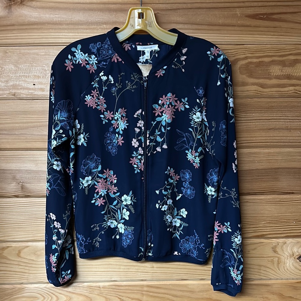Maurices Women's Floral Navy Women's Zip Up Jacket Long Sleeve Size XS
